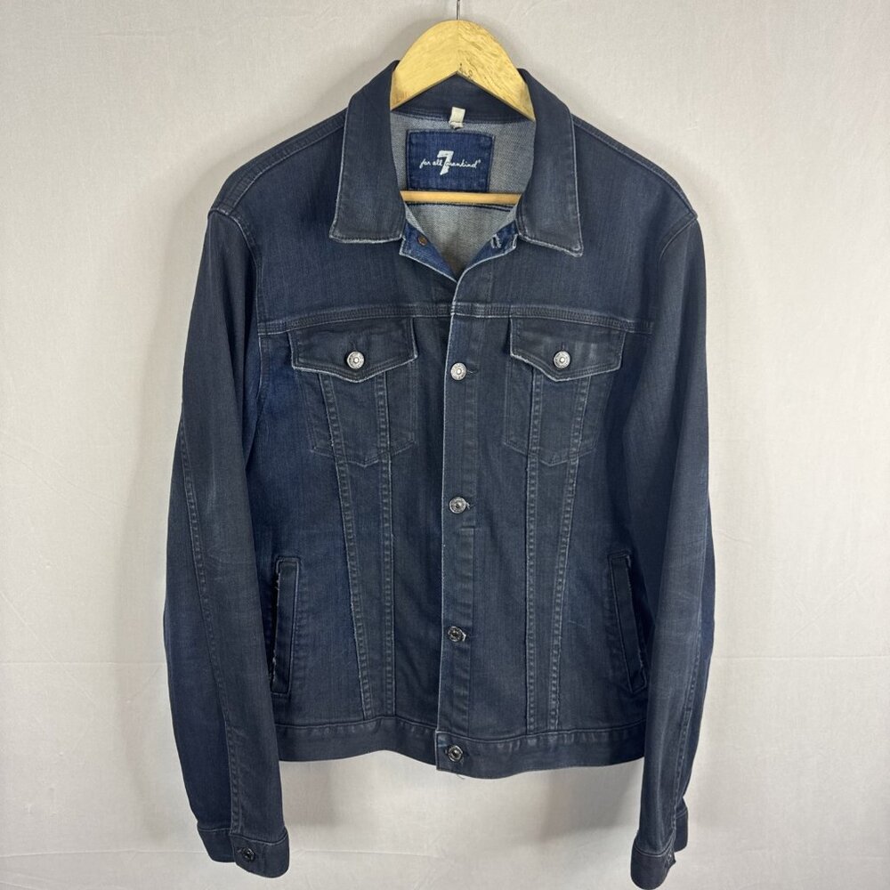 7 For All Mankind Denim Jacket Men Medium Trucker Dark Wash USA Made